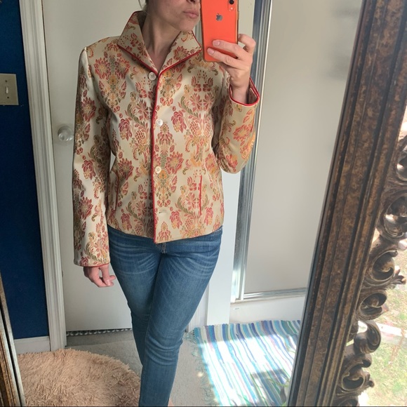 COPY - Carolina Herrera Gold Red Jacquard Floral Blazer S - Picture 3 of 15